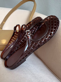 Hazel Woven Jelly Slip-On Mary Jane Flat (Dark Brown)