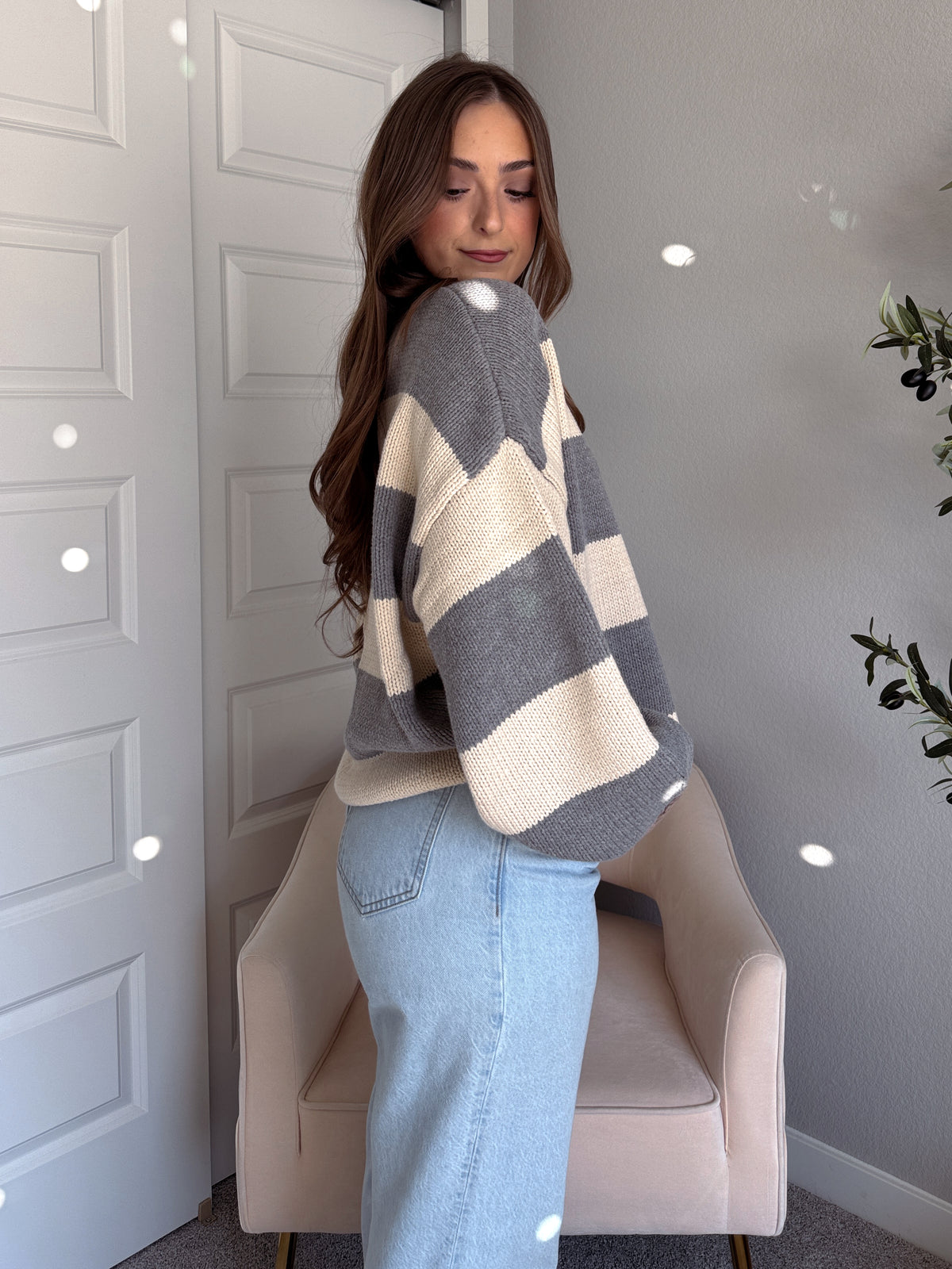 Holland Oversized Striped Crew Neck Sweater (Gray/Multi)