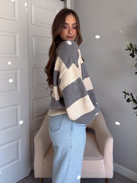 Holland Oversized Striped Crew Neck Sweater (Gray/Multi)
