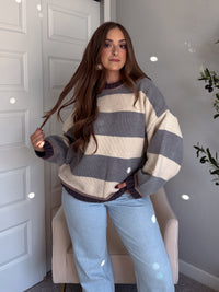 Holland Oversized Striped Crew Neck Sweater (Gray/Multi)