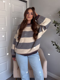 Holland Oversized Striped Crew Neck Sweater (Gray/Multi)
