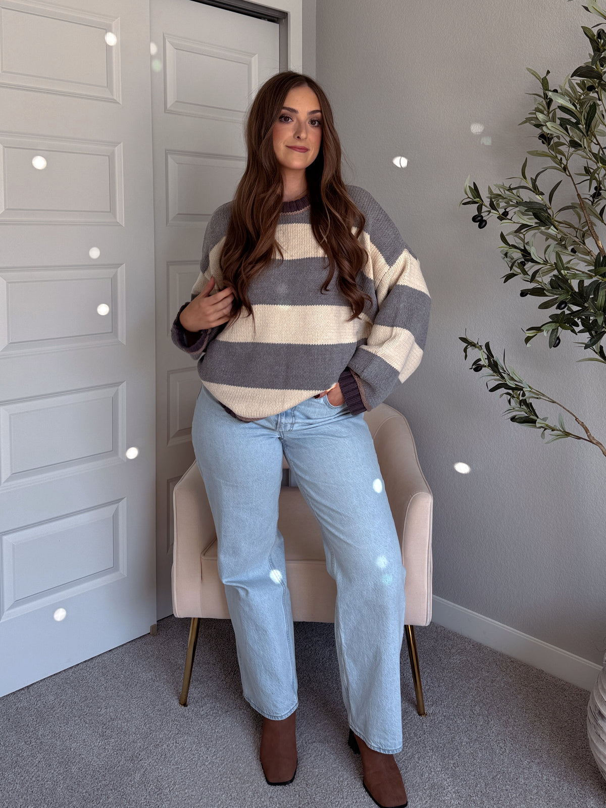 Holland Oversized Striped Crew Neck Sweater (Gray/Multi)