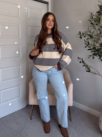 Holland Oversized Striped Crew Neck Sweater (Gray/Multi)
