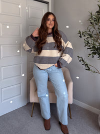 Holland Oversized Striped Crew Neck Sweater (Gray/Multi)