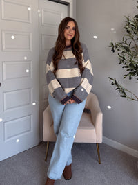 Holland Oversized Striped Crew Neck Sweater (Gray/Multi)