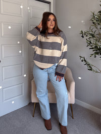 Holland Oversized Striped Crew Neck Sweater (Gray/Multi)
