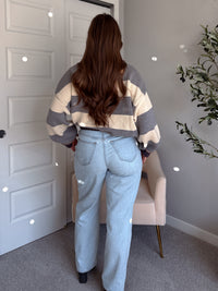 Holland Oversized Striped Crew Neck Sweater (Gray/Multi)