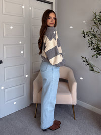 Holland Oversized Striped Crew Neck Sweater (Gray/Multi)
