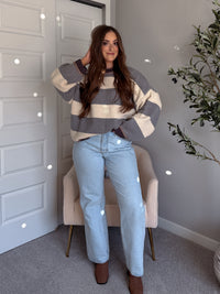 Holland Oversized Striped Crew Neck Sweater (Gray/Multi)