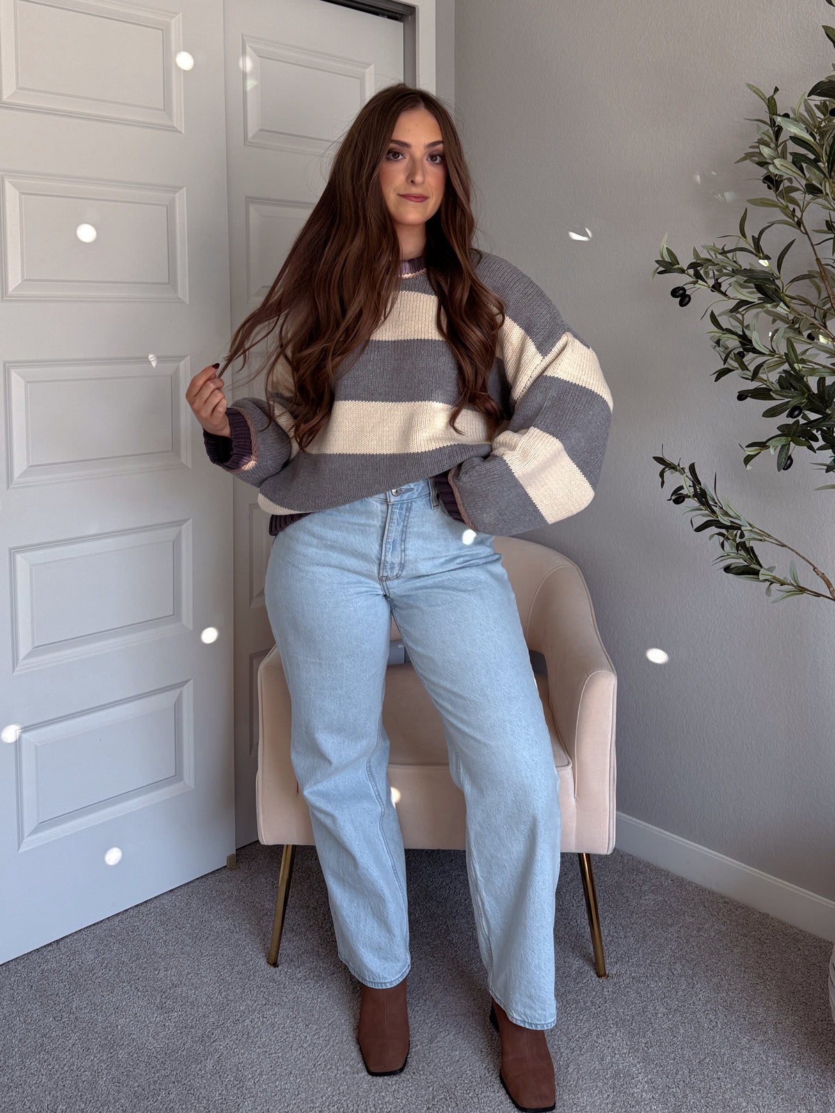 Holland Oversized Striped Crew Neck Sweater (Gray/Multi)