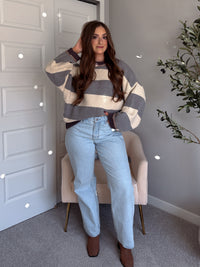 Holland Oversized Striped Crew Neck Sweater (Gray/Multi)