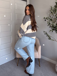 Holland Oversized Striped Crew Neck Sweater (Gray/Multi)