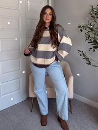 Holland Oversized Striped Crew Neck Sweater (Gray/Multi)