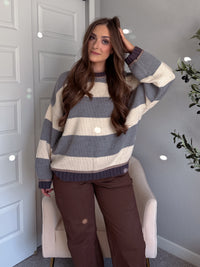 Holland Oversized Striped Crew Neck Sweater (Gray/Multi)