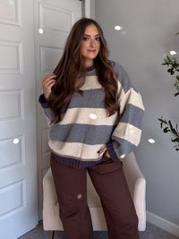 Holland Oversized Striped Crew Neck Sweater (Gray/Multi)