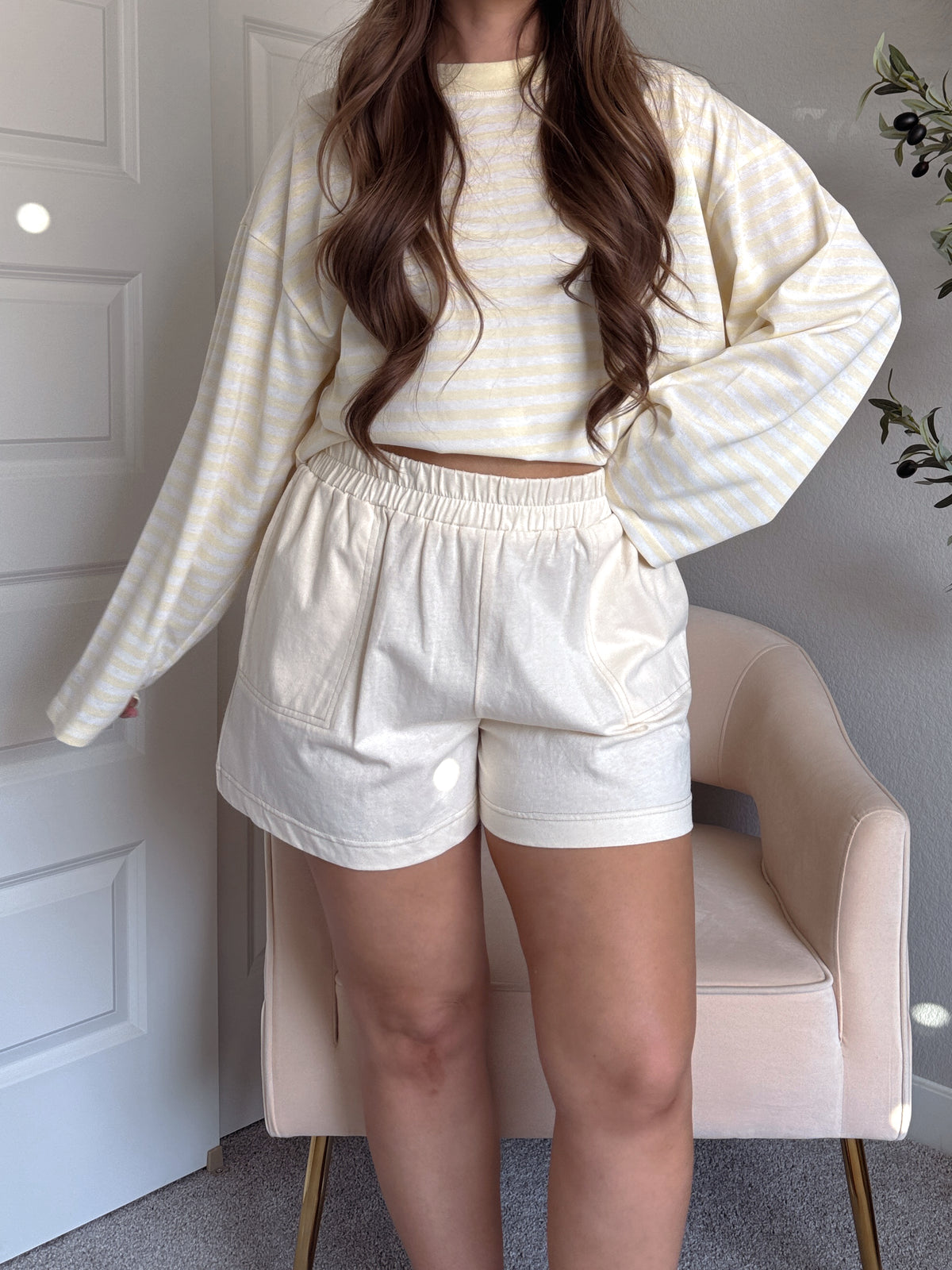 Honeybelle Contrast Stitch Lounge Shorts (Butter Cream)