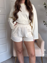 Honeybelle Contrast Stitch Lounge Shorts (Butter Cream)