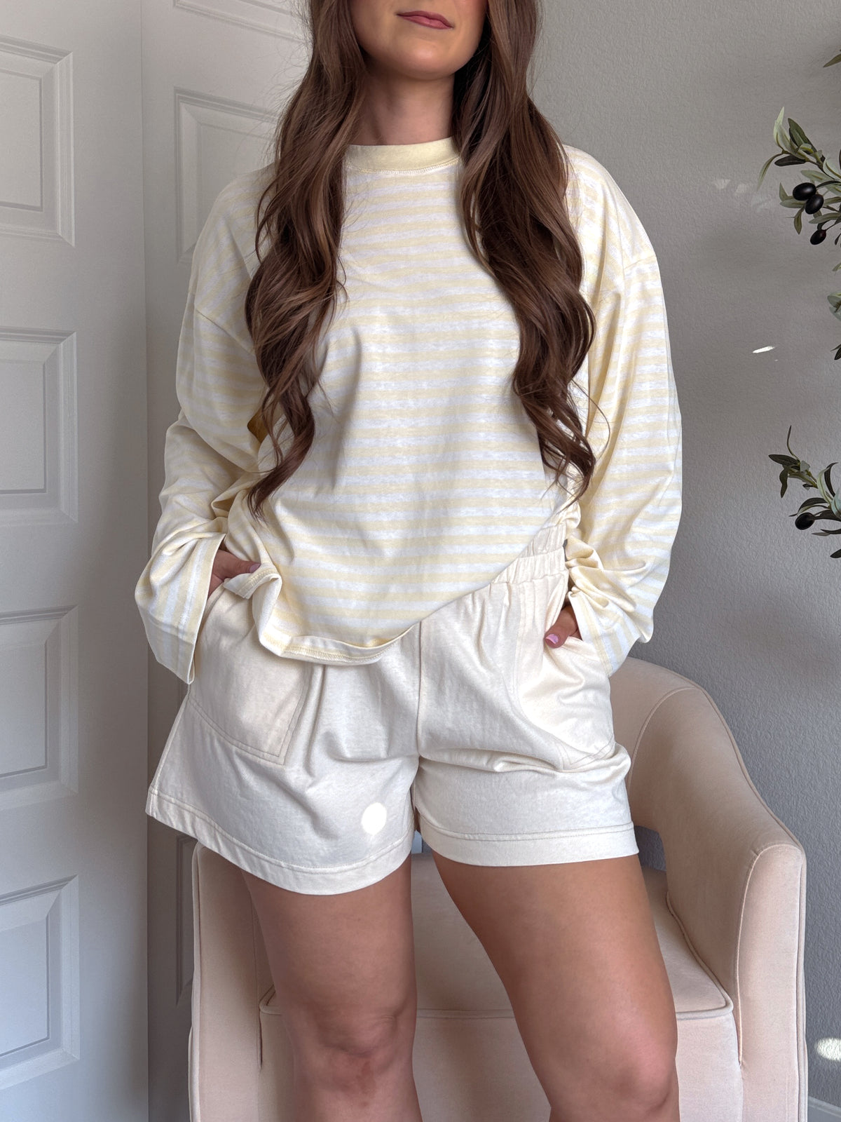Honeybelle Contrast Stitch Lounge Shorts (Butter Cream)