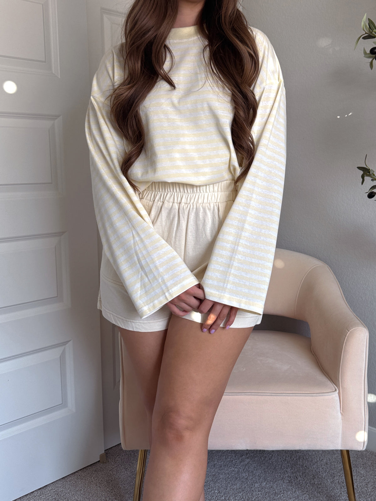 Honeybelle Contrast Stitch Lounge Shorts (Butter Cream)