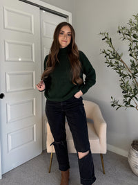 Hudson Mock Neck Ribbed Knit Sweater (Hunter Green)