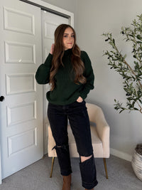 Hudson Mock Neck Ribbed Knit Sweater (Hunter Green)