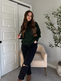 Hudson Mock Neck Ribbed Knit Sweater (Hunter Green)