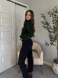 Hudson Mock Neck Ribbed Knit Sweater (Hunter Green)