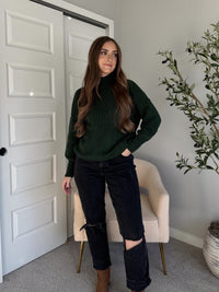 Hudson Mock Neck Ribbed Knit Sweater (Hunter Green)