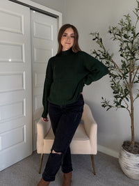 Hudson Mock Neck Ribbed Knit Sweater (Hunter Green)