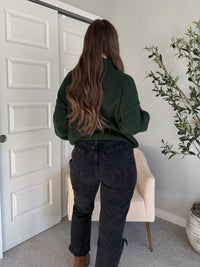 Hudson Mock Neck Ribbed Knit Sweater (Hunter Green)