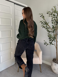 Hudson Mock Neck Ribbed Knit Sweater (Hunter Green)