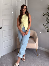In Bloom Ribbed Button Front Cotton Tank (Pale Yellow)