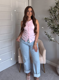 In Bloom Ribbed Button Front Cotton Tank (Soft Pink)