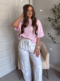 Indie Striped Cotton Boyfriend Tee (Pink/White)