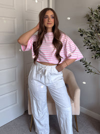 Indie Striped Cotton Boyfriend Tee (Pink/White)