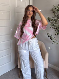 Indie Striped Cotton Boyfriend Tee (Pink/White)