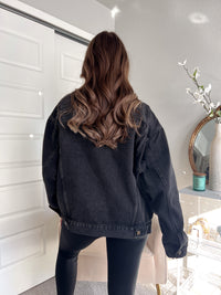 Iris Boxy Cut Oversized Denim Jacket (Charcoal) | La Belle Boutique: Neutral Women's Online Boutique