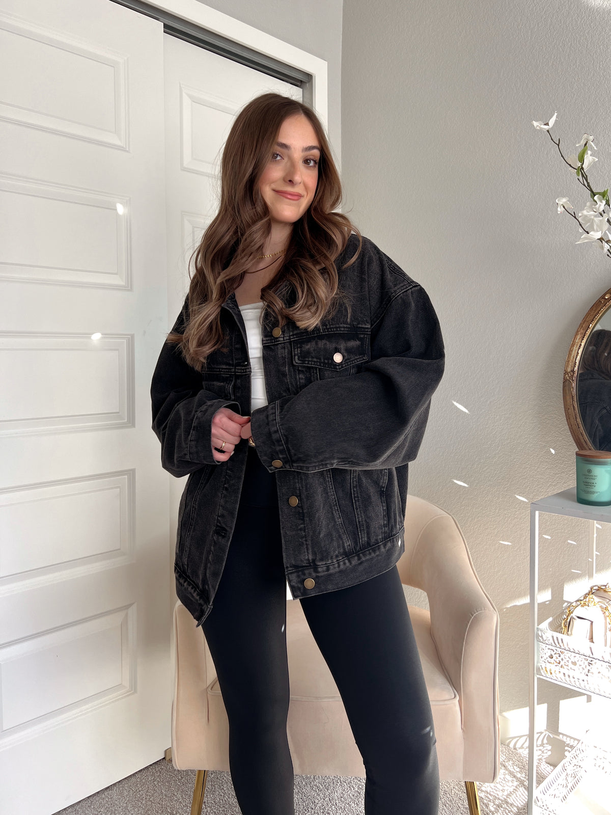 Black Jean Denim Jacket Outfit Ladies Oversized Denim Jacket Style