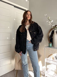 Iris Boxy Cut Oversized Denim Jacket (Charcoal) | La Belle Boutique: Neutral Women's Online Boutique