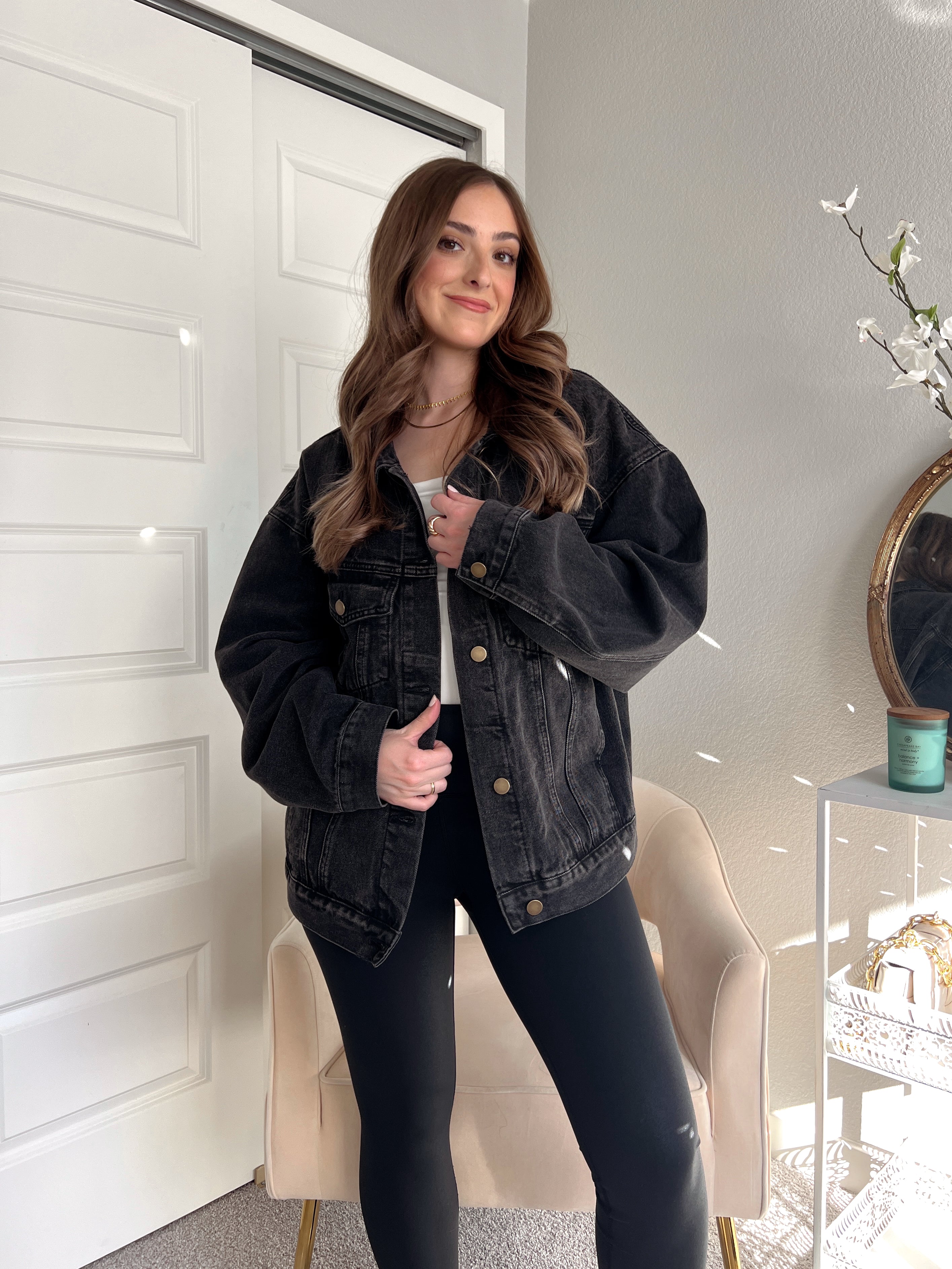 Iris Boxy Cut Oversized Denim Jacket (Charcoal) – La Belle Boutique