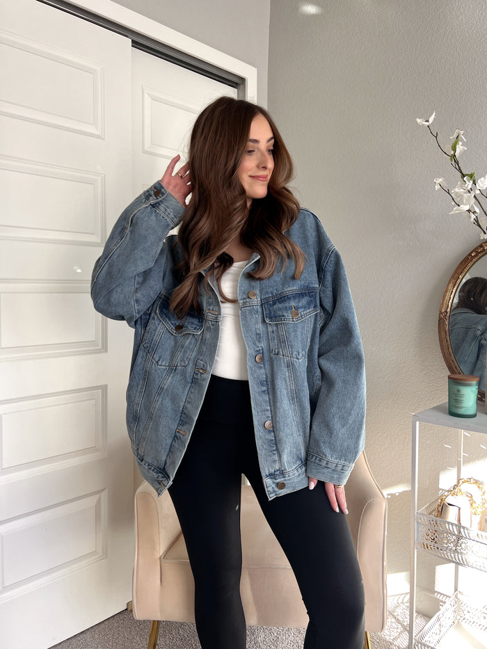 Iris Boxy Cut Oversized Denim Jacket (Medium) | La Belle Boutique: Neutral Women's Online Clothing Boutique