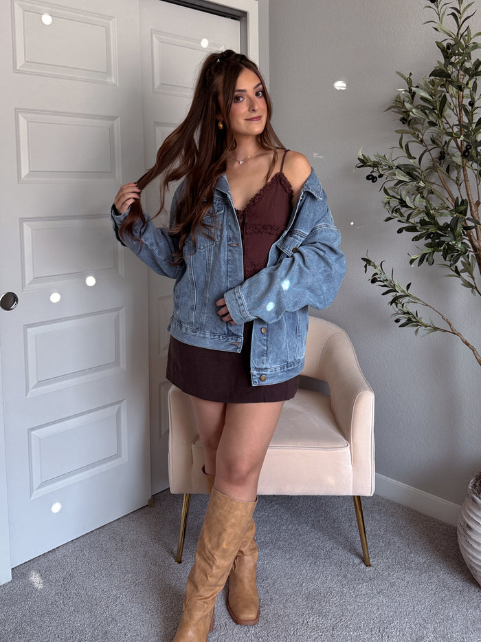Iris Boxy Cut Oversized Denim Jacket (Medium Wash)