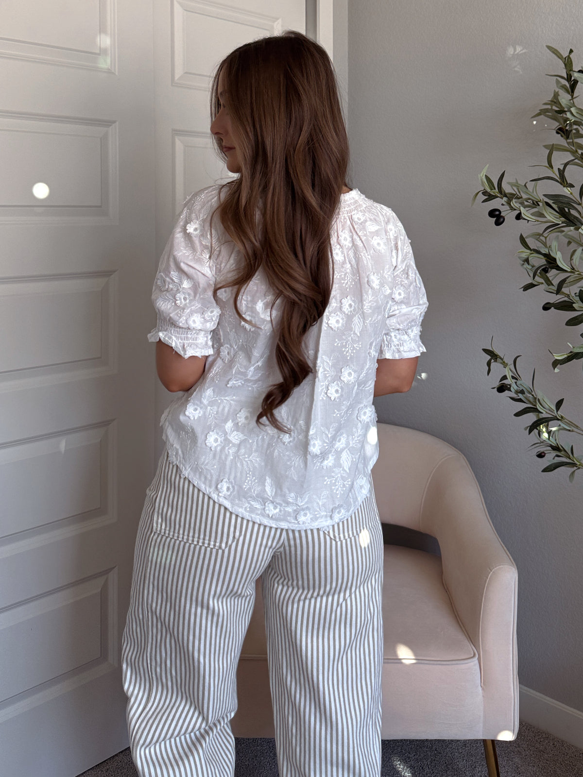 Isadora 3D Embroidered Floral Blouse (White)