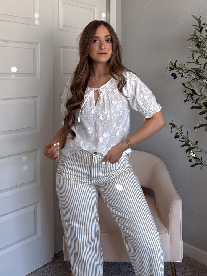 Isadora 3D Embroidered Floral Blouse (White)