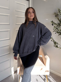 Jamie Vintage Wash Oversized Mock Neck Pullover (Charcoal)