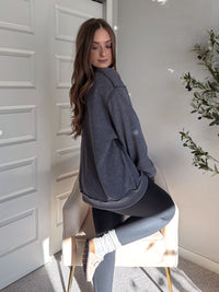 Jamie Vintage Wash Oversized Mock Neck Pullover (Charcoal)