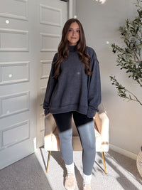 Jamie Vintage Wash Oversized Mock Neck Pullover (Charcoal)