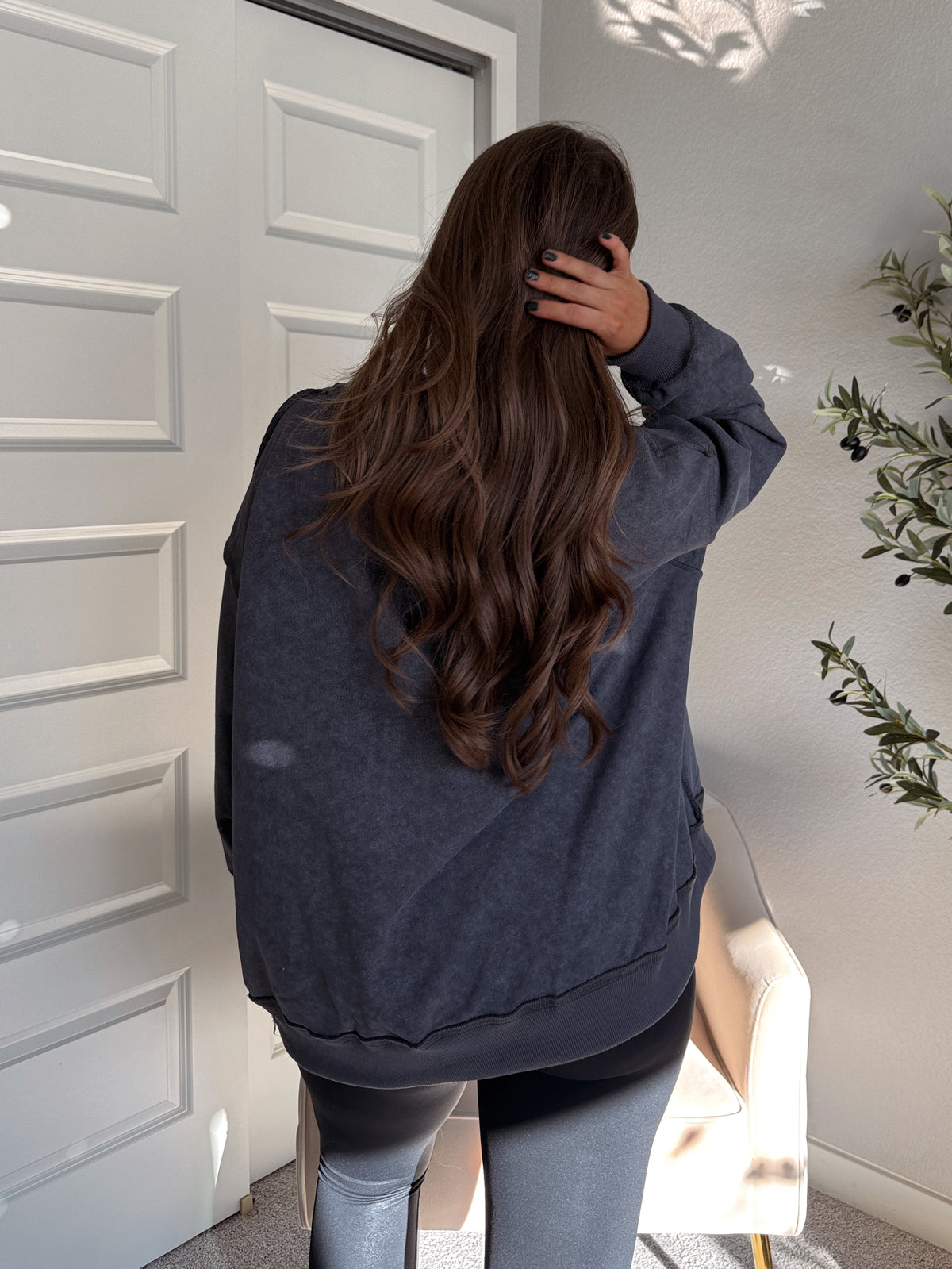 Jamie Vintage Wash Oversized Mock Neck Pullover (Charcoal)