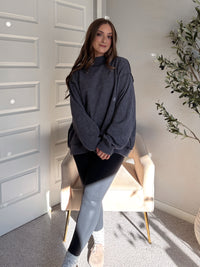 Jamie Vintage Wash Oversized Mock Neck Pullover (Charcoal)