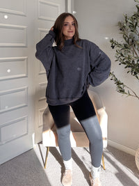 Jamie Vintage Wash Oversized Mock Neck Pullover (Charcoal)